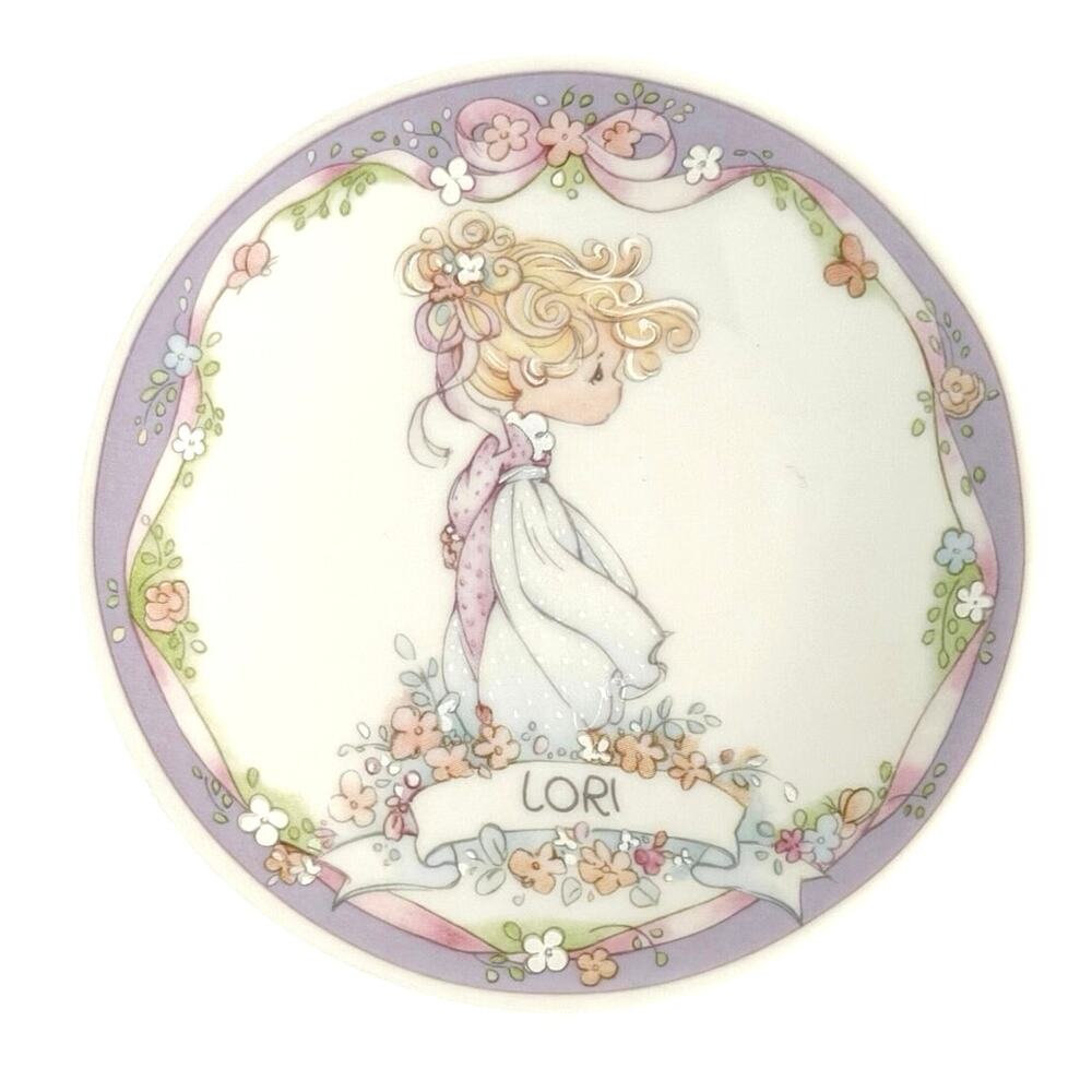Vintage Precious Moments ceramic “LORI” mini plate and white plastic stand